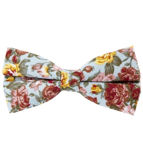 🎓PRE-TIED MEN\'S BLUE & YELLOW FLORAL BOWTIE! *NEW